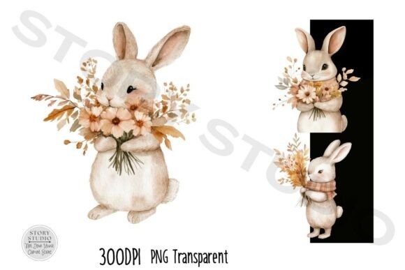 Download Cute Bunny Autumn Flowers Clipart Set - Cute Collection