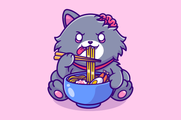 Download Cute Cat Zombie Eating Ramen Noodle - Cute Collection