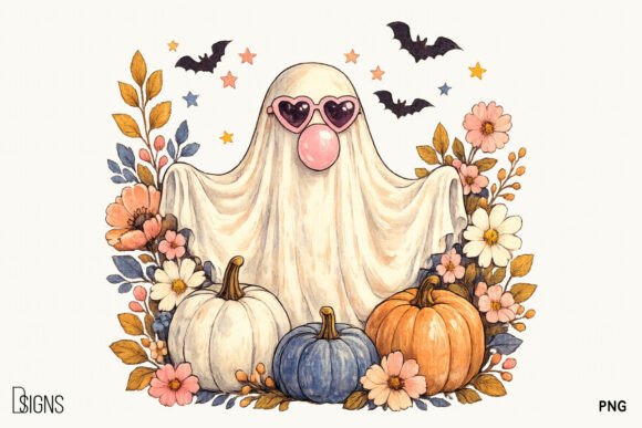 Download Cute Ghost Halloween Fall Flowers PNG - Cute Collection