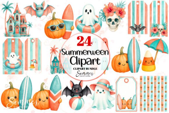 Download Summerween PNG Coral Teal Clipart Bundle - Teal Collection