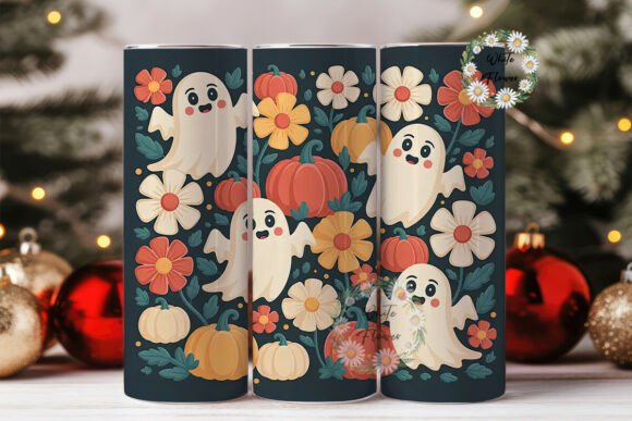 Download Cute Ghosts &amp; Fall Flowers 20oz Tumbler - Cute Collection