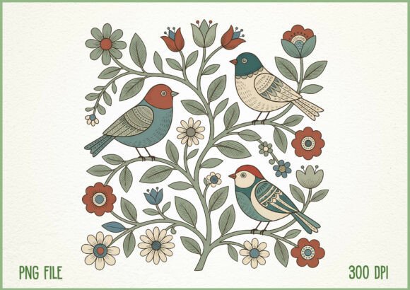 Download Vintage Boho Flower Birds Design - Boho flower Collection