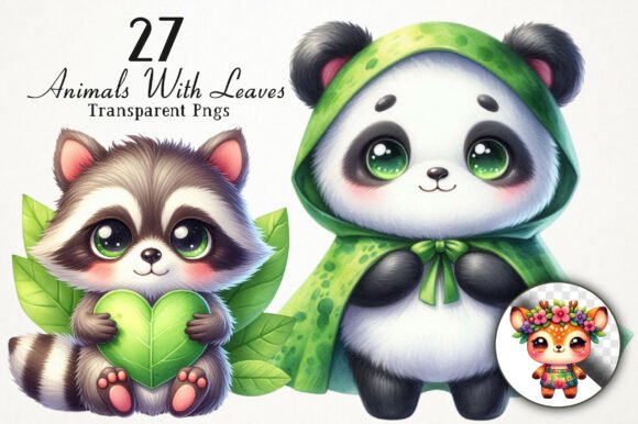 Download Cute Animals with Leaves PNG Clipart - Cute Collection