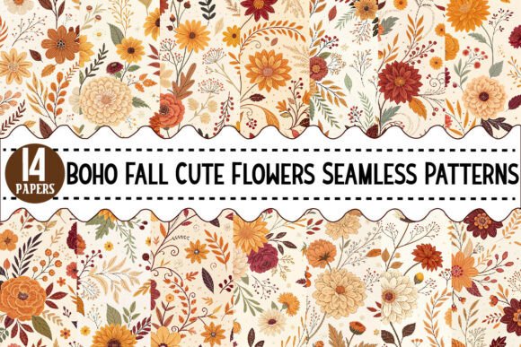 Download Boho Fall Cute Flowers Seamless Patterns - Cute Collection