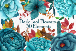 Download Watercolor Clipart WATERCOLOR FLOWERS Autumn Flowers Teal Flowers Wedding Flowers Fall Wedding - Teal Collection