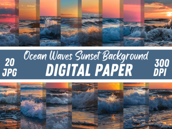 Download Ocean Waves Sunset Printable Backgrounds - Backgrounds Collection