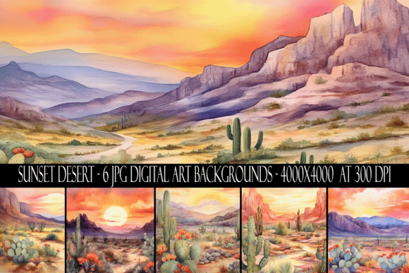 Download Watercolor Sunset Desert Backgrounds - Backgrounds Collection