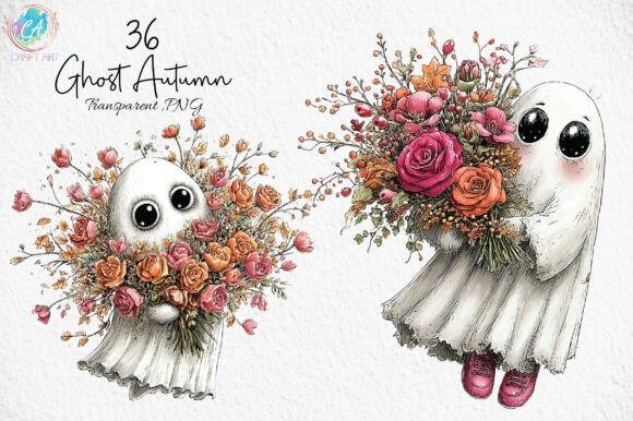 Download Cute Ghost Autumn Flower Bouquet Clipart - Cute Collection